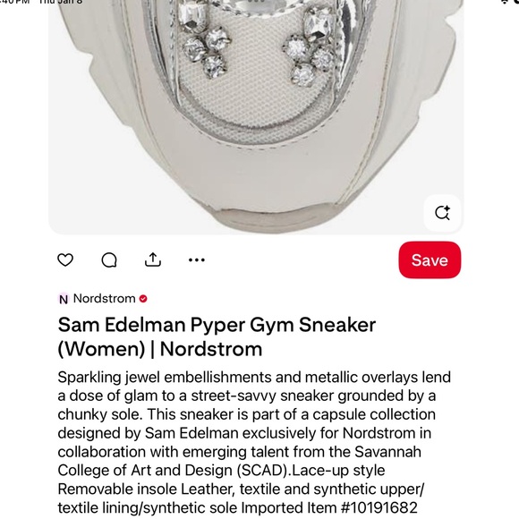 Sam Edelman Pyper Gym Sneaker (Women) White and Silver Embellished - Picture 5 of 6